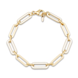 Italia D'Oro Paperclip Bracelet White Enamel 14K Yellow Gold 7.25"