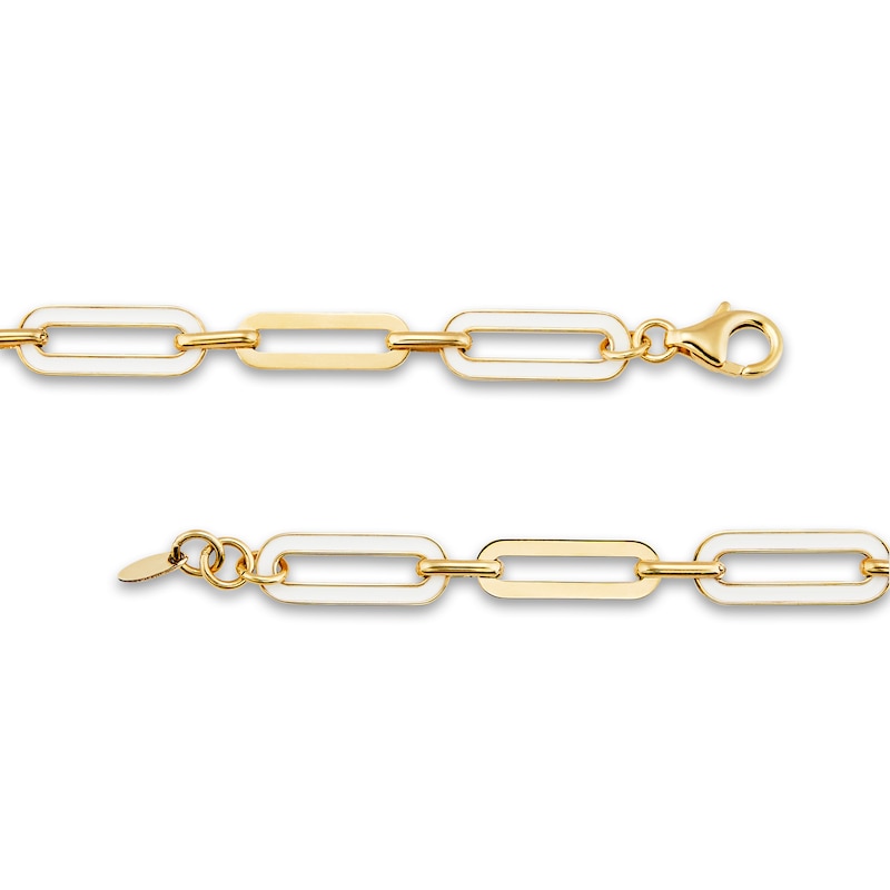 Main Image 3 of Italia D'Oro Paperclip Bracelet White Enamel 14K Yellow Gold 7.25"