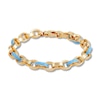 Thumbnail Image 0 of Italia D'Oro Oval Link Bracelet Light Blue Enamel 14K Yellow Gold 7.5"