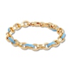 Thumbnail Image 1 of Italia D'Oro Oval Link Bracelet Light Blue Enamel 14K Yellow Gold 7.5"