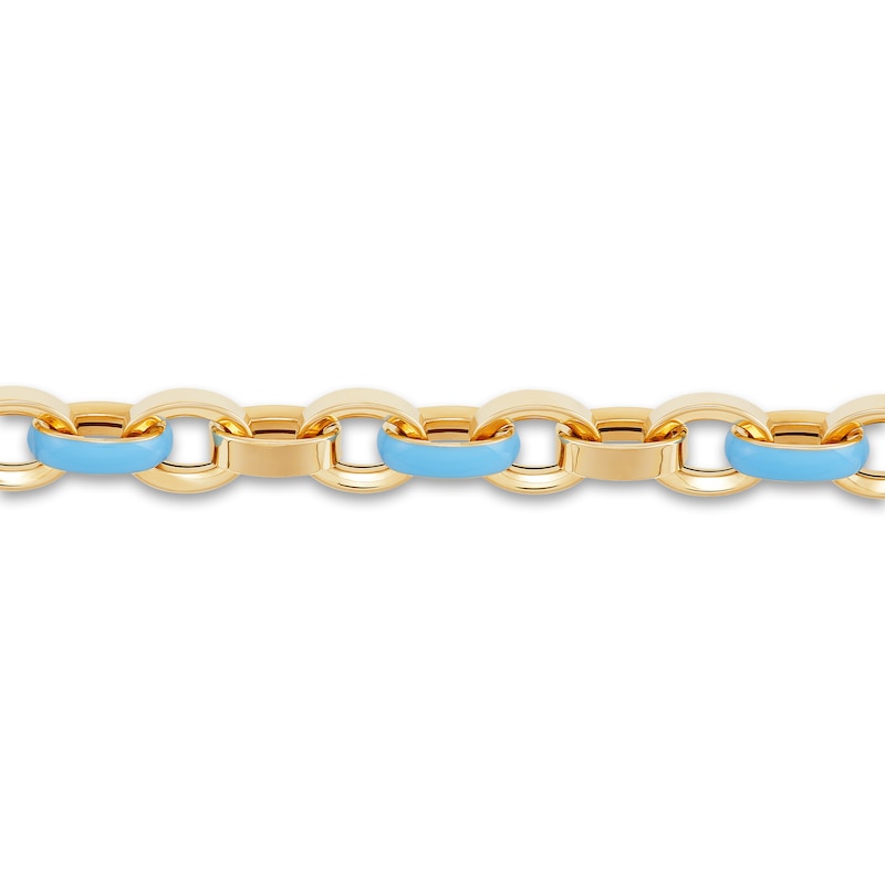 Italia D'Oro Oval Link Bracelet Light Blue Enamel 14K Yellow Gold 7.5"