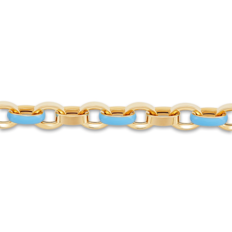 Main Image 2 of Italia D'Oro Oval Link Bracelet Light Blue Enamel 14K Yellow Gold 7.5"