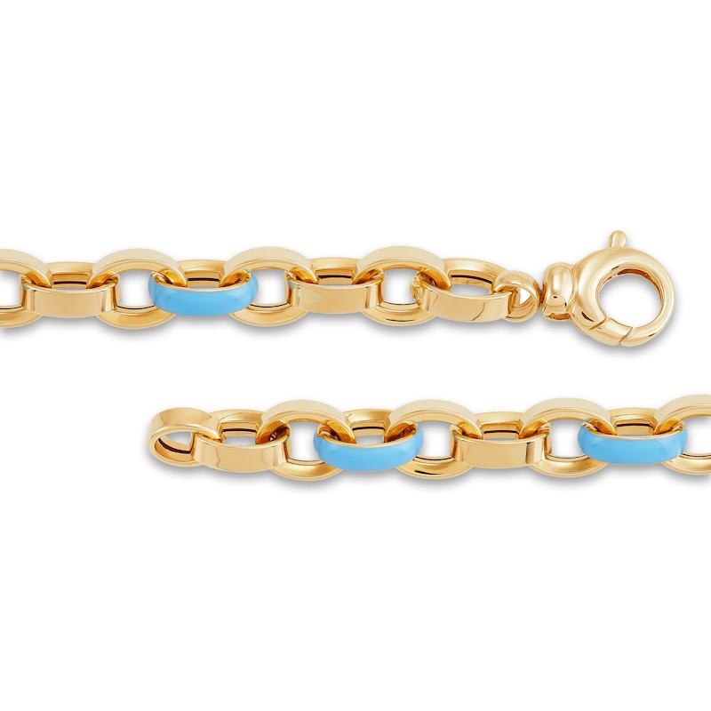 Italia D'Oro Oval Link Bracelet Light Blue Enamel 14K Yellow Gold 7.5"