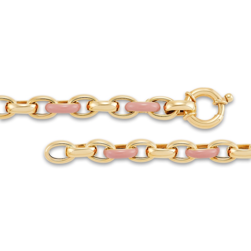 Main Image 3 of Italia D'Oro Oval Link Bracelet Pink Enamel 14K Yellow Gold 7.5"