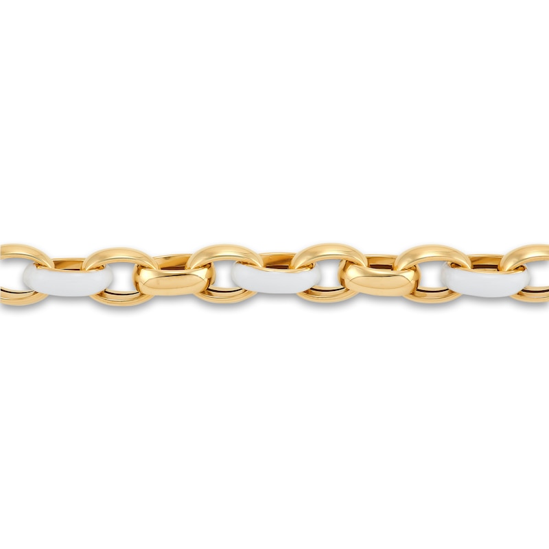 Main Image 2 of Italia D'Oro Oval Link Bracelet White Enamel 14K Yellow Gold 7.5"