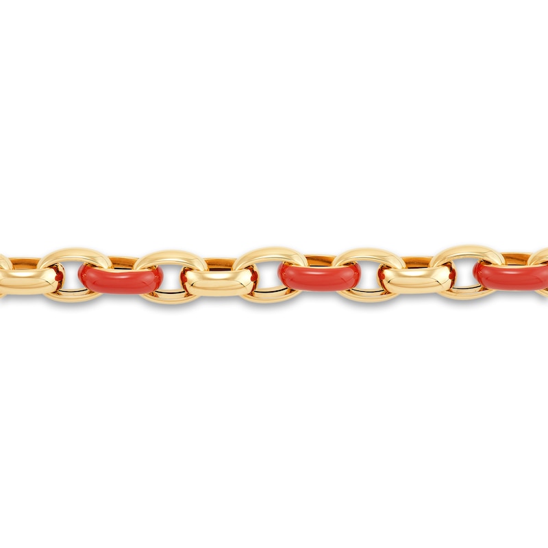 Main Image 2 of Italia D'Oro Oval Link Bracelet Red Enamel 14K Yellow Gold 7.5"