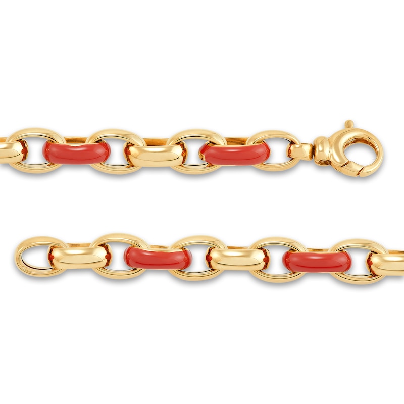 Main Image 3 of Italia D'Oro Oval Link Bracelet Red Enamel 14K Yellow Gold 7.5"