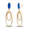 Thumbnail Image 0 of Italia D'Oro Oval Dangle Earrings Blue Enamel 14K Yellow Gold