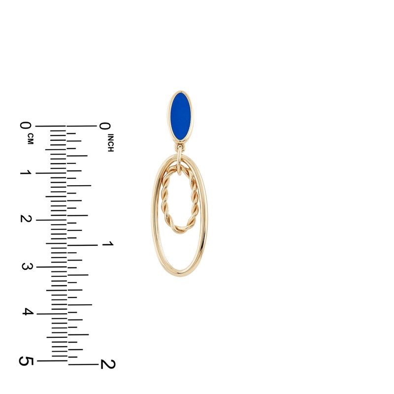 Italia D'Oro Oval Dangle Earrings Blue Enamel 14K Yellow Gold