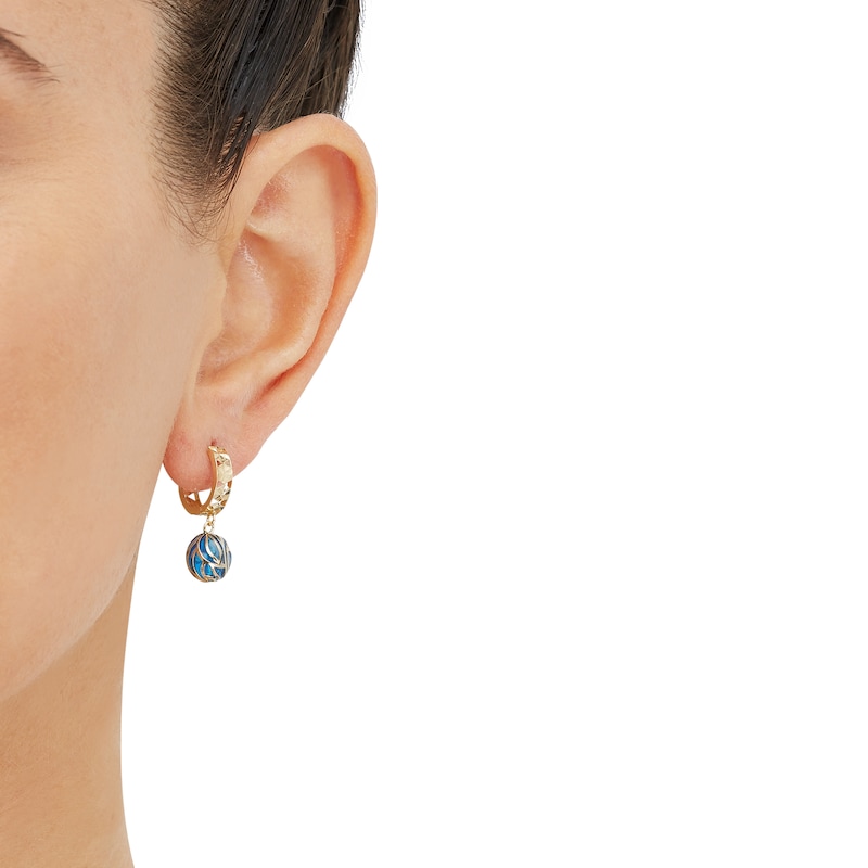 Main Image 2 of Italia D'Oro Blue Enamel Diamond-Cut Dangle Earrings 14K Yellow Gold