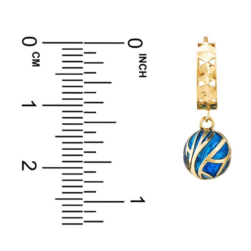 Main Image 3 of Italia D'Oro Blue Enamel Diamond-Cut Dangle Earrings 14K Yellow Gold