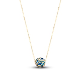 Italia D'Oro Beaded Necklace Blue Enamel 14K Yellow Gold 18&quot;