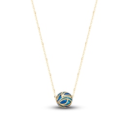 Italia D'Oro Solid Beaded Necklace Blue Enamel 14K Yellow Gold 18"