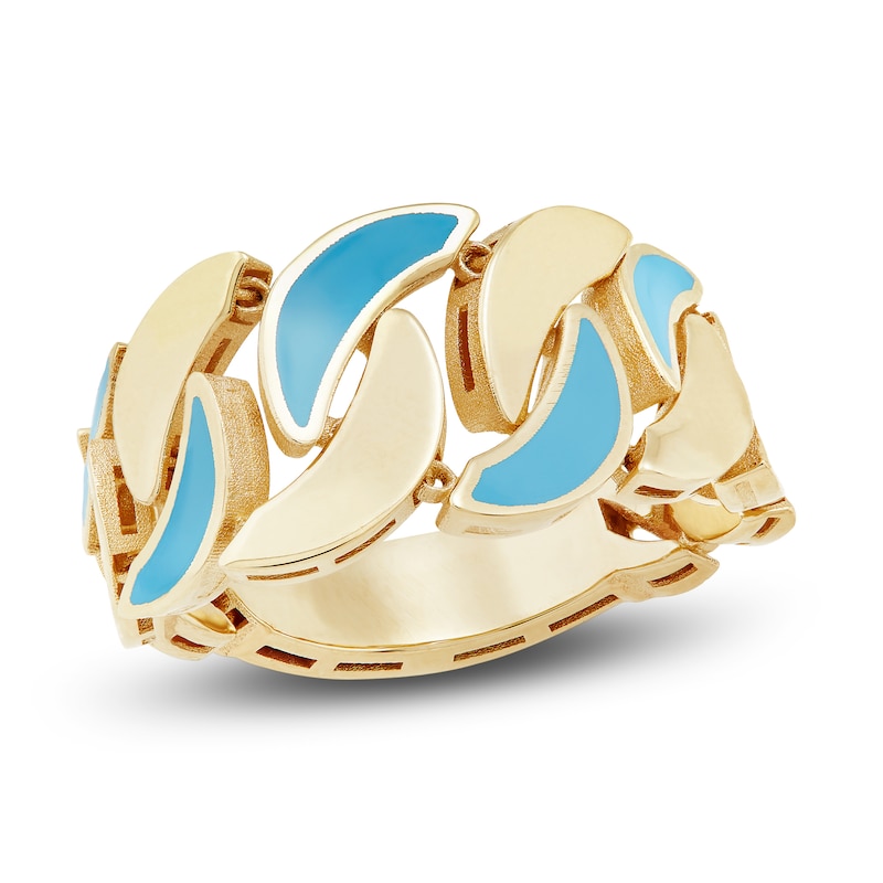 Main Image 1 of Italia D'Oro Puzzle Design Band Blue Enamel 14K Yellow Gold