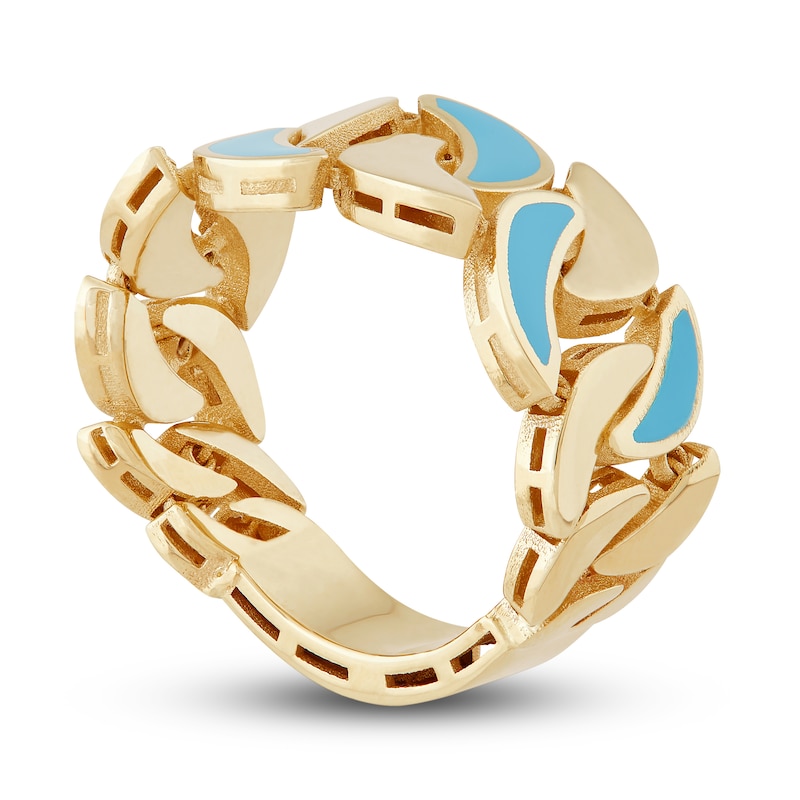 Main Image 2 of Italia D'Oro Puzzle Design Band Blue Enamel 14K Yellow Gold