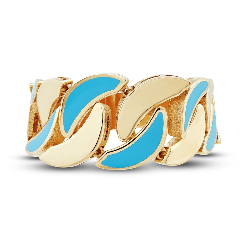 Main Image 3 of Italia D'Oro Puzzle Design Band Blue Enamel 14K Yellow Gold