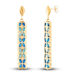 Italia D'Oro Blue Enamel Diamond-Cut Dangle Earrings 14K Yellow Gold