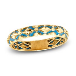 Italia D'Oro Blue Enamel Diamond-Cut Design Ring Light 14K Yellow Gold