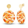 Thumbnail Image 1 of Italia D'Oro Orange/Yellow /White Enamel Diamond-Cut Disk Dangle Earrings 14K Yellow Gold
