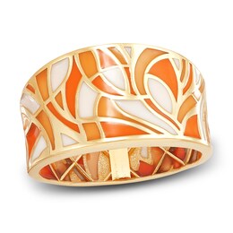 Italia D'Oro Orange/Yellow /White Enamel Diamond-Cut Ring 14K Yellow Gold
