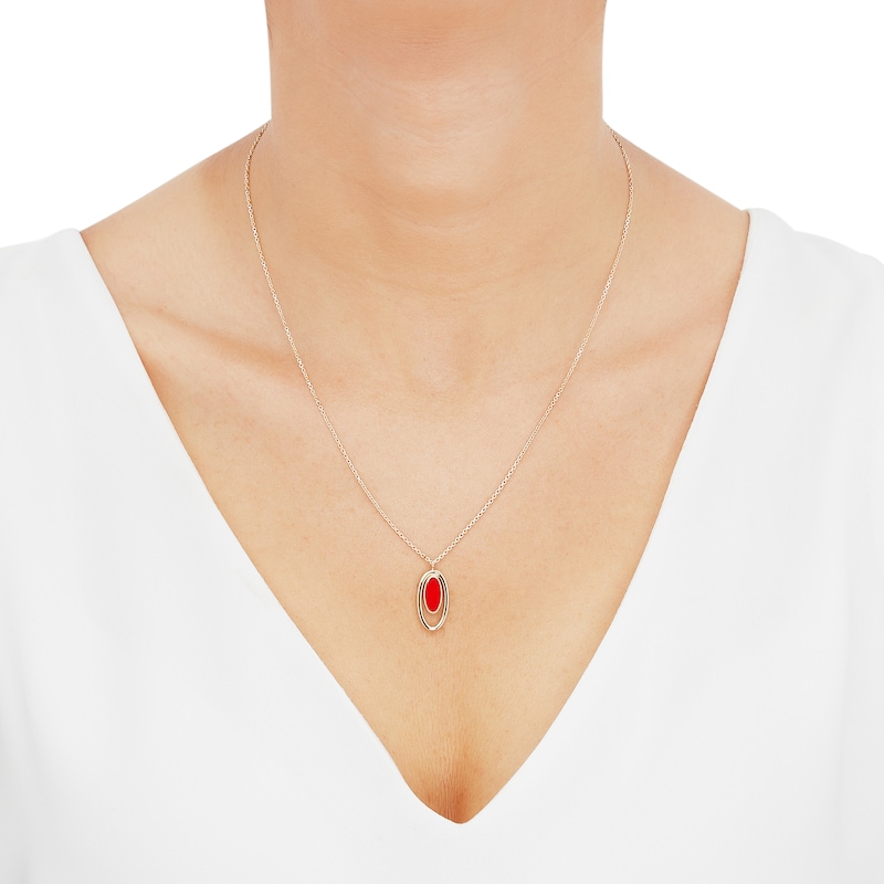 Main Image 2 of Italia D'Oro Oval Drop Necklace Red Enamel 14K Yellow Gold