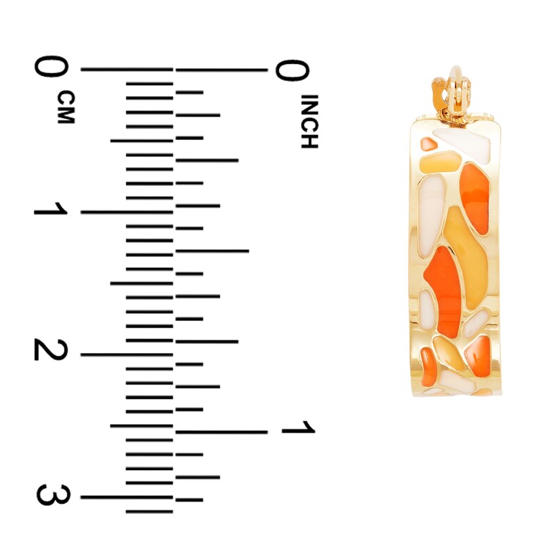 Italia D'Oro Orange/Yellow /White Enamel Diamond-Cut Bridged Hoop Earrings 14K Yellow Gold