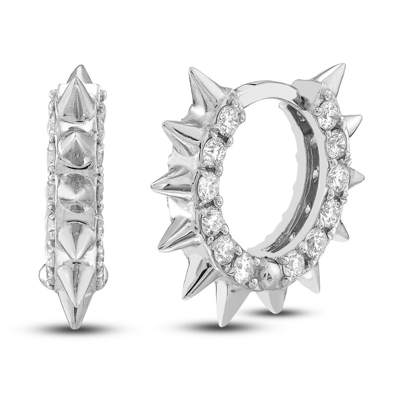 Main Image 1 of Diamond Spike Huggie Earrings 1/2 ct tw Round 14K White Gold 10mm