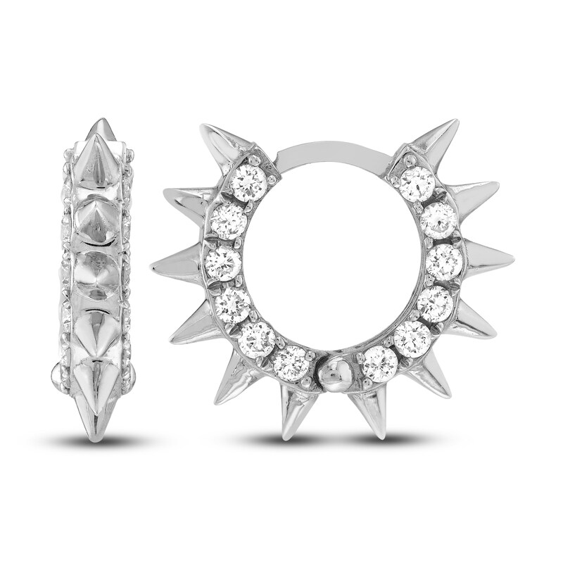 Main Image 2 of Diamond Spike Huggie Earrings 1/2 ct tw Round 14K White Gold 10mm