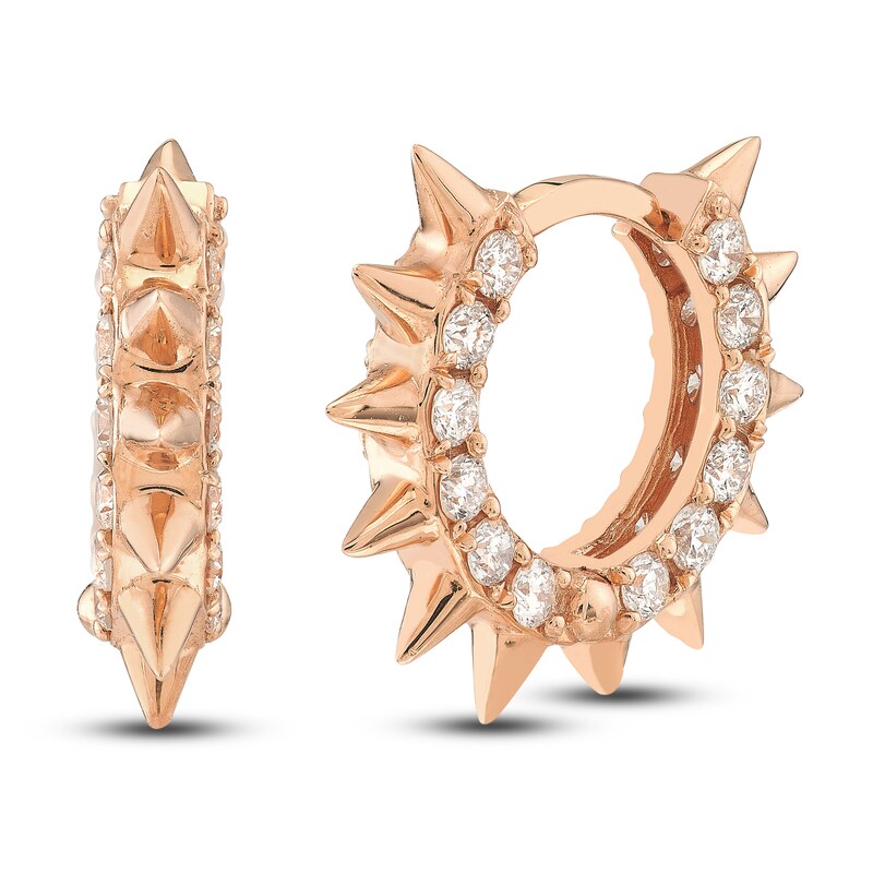 Diamond Spike Huggie Earrings 1/2 ct tw Round 14K Rose Gold 10mm