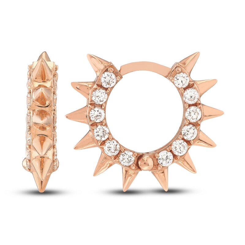 Diamond Spike Huggie Earrings 1/2 ct tw Round 14K Rose Gold 10mm