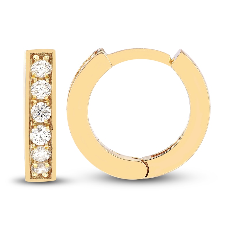 Diamond Huggie Earrings 1/8 ct tw Round 14K Yellow Gold 10mm