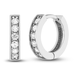 Diamond Huggie Earrings 1/8 ct tw Round 14K White Gold 10mm
