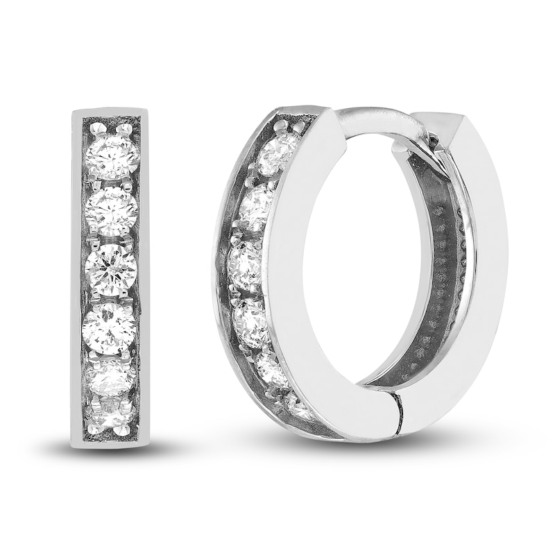 Main Image 1 of Diamond Huggie Earrings 1/8 ct tw Round 14K White Gold 10mm