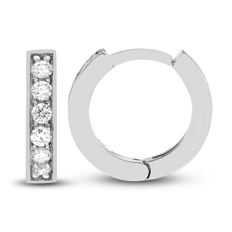 Diamond Huggie Earrings 1/8 ct tw Round 14K White Gold 10mm