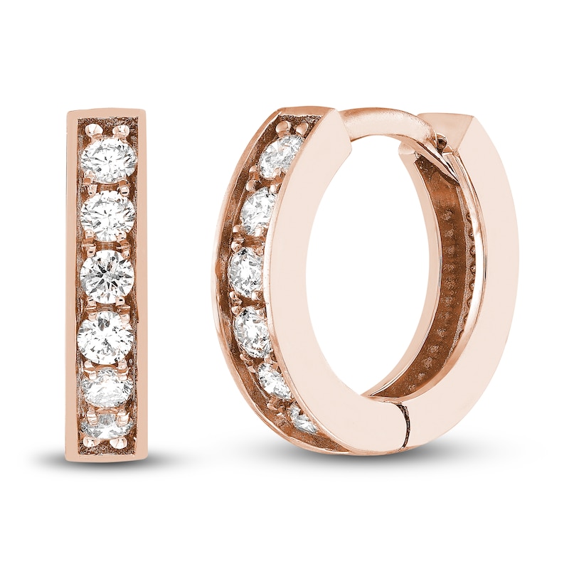 Diamond Huggie Earrings 1/8 ct tw Round 14K Rose Gold 10mm