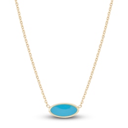 Italia D'Oro Circle Bead Necklace Blue Enamel 14K Yellow Gold 16&quot;