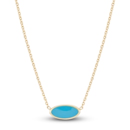 Italia D'Oro Solid Circle Bead Necklace Blue Enamel 14K Yellow Gold 16"