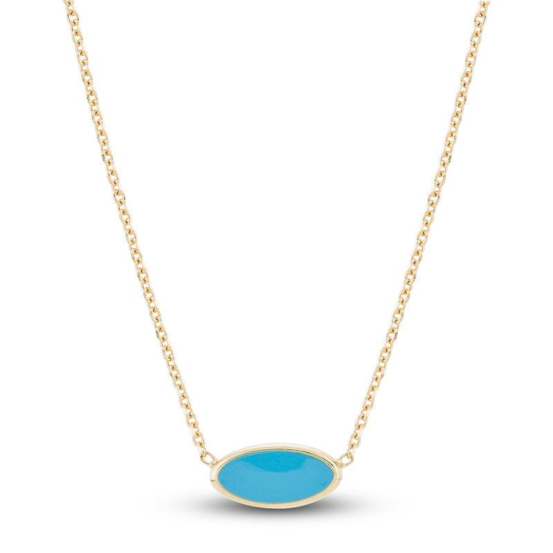 Main Image 1 of Italia D'Oro Solid Circle Bead Necklace Blue Enamel 14K Yellow Gold 16"