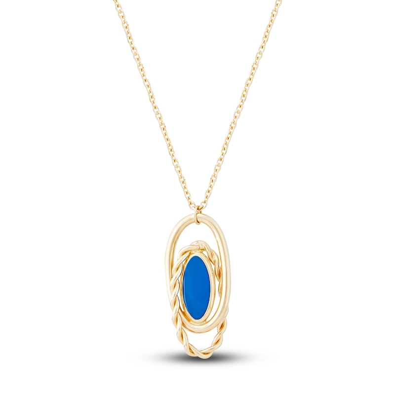 Italia D'Oro Solid Circle Drop Necklace Blue Enamel 14K Yellow Gold 18"