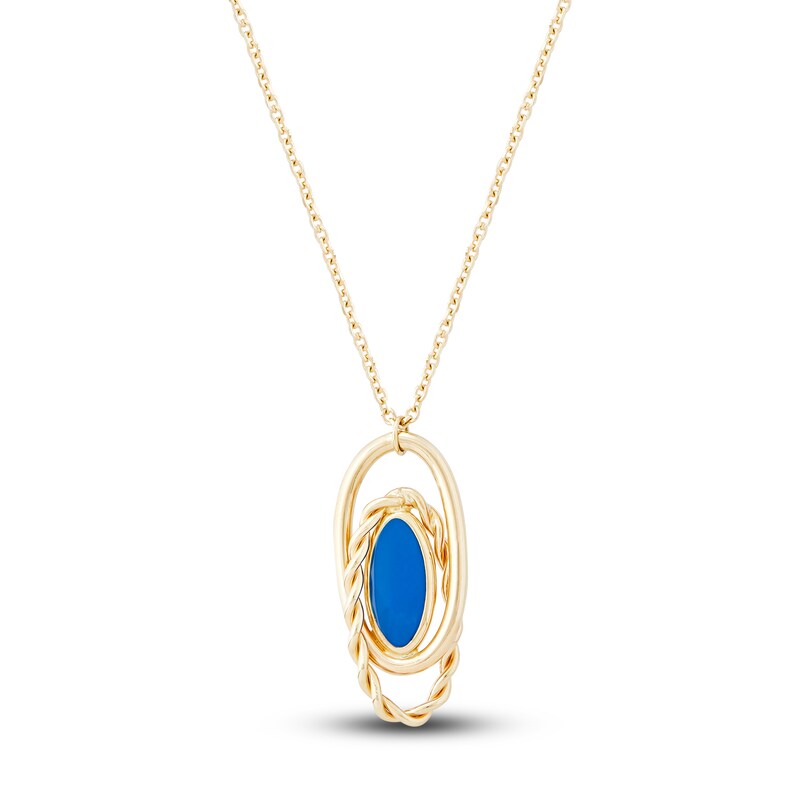Main Image 1 of Italia D'Oro Solid Circle Drop Necklace Blue Enamel 14K Yellow Gold 18"