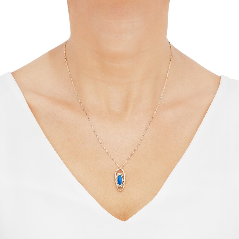 Main Image 2 of Italia D'Oro Solid Circle Drop Necklace Blue Enamel 14K Yellow Gold 18"
