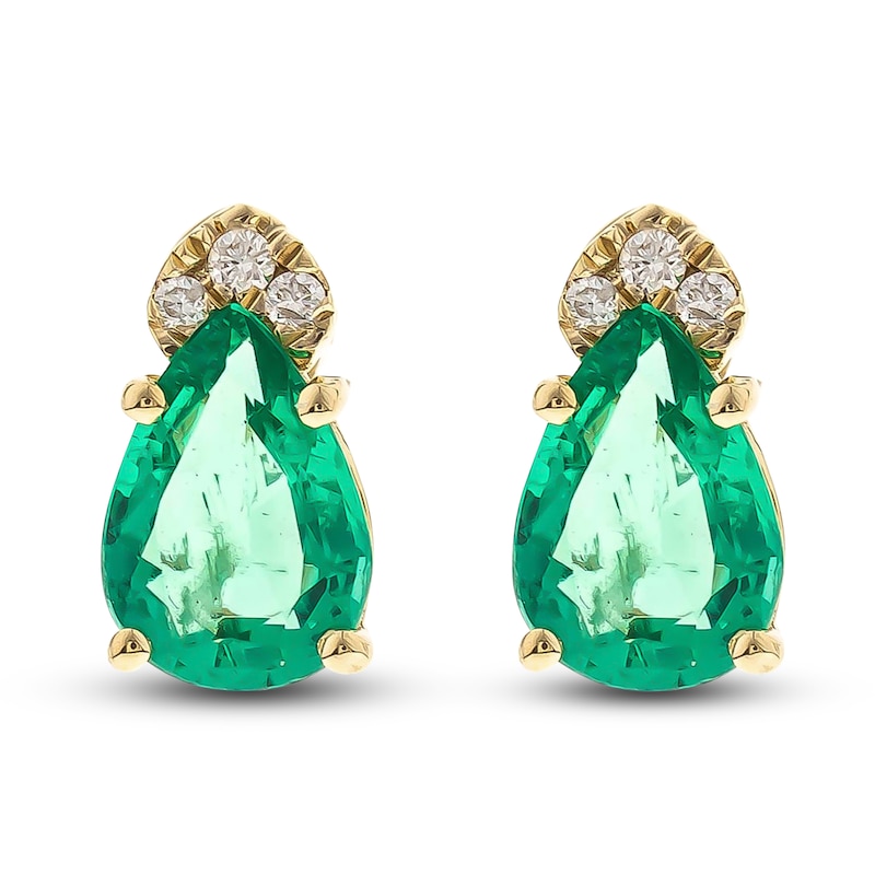 Main Image 1 of Natural Emerald Earrings Diamond Accents 10K Yellow Gold
