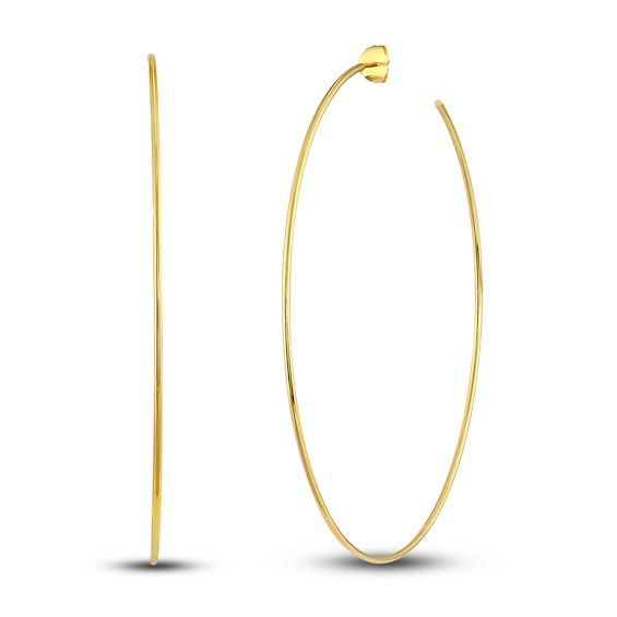 Round Wire Hoop Earrings 14K Yellow Gold 75mm