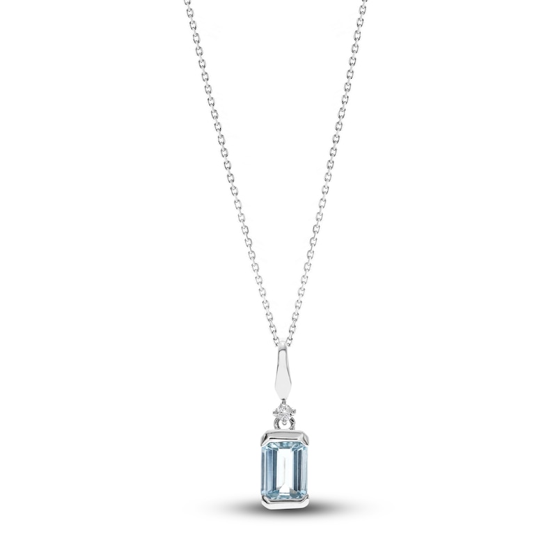 Main Image 1 of Natural Aquamarine Pendant Necklace Diamond Accents 10K White Gold