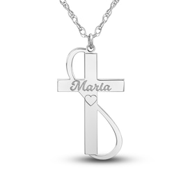 Engravable Cross Pendant Necklace 10K White Gold 28mm 18" Adj.