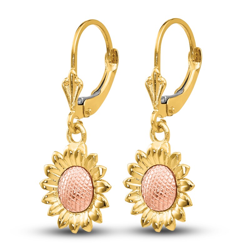 Sunflower Dangle Earrings 14K Two-Tone Gold