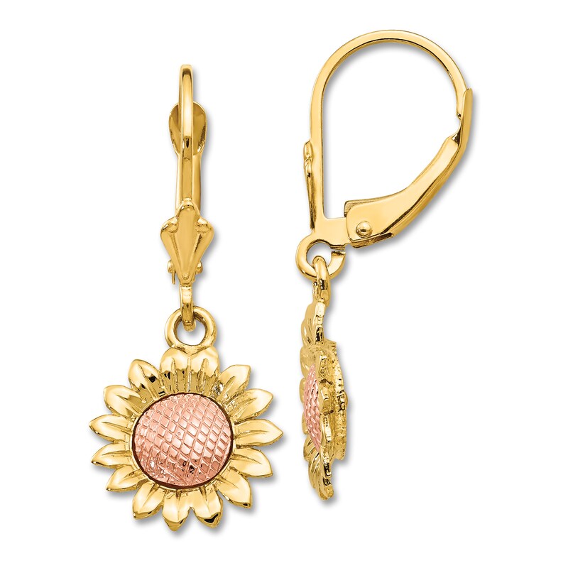 Sunflower Dangle Earrings 14K Two-Tone Gold