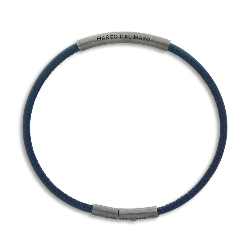 Marco Dal Maso Men's Thin Blue Leather Bracelet Sterling Silver 8"