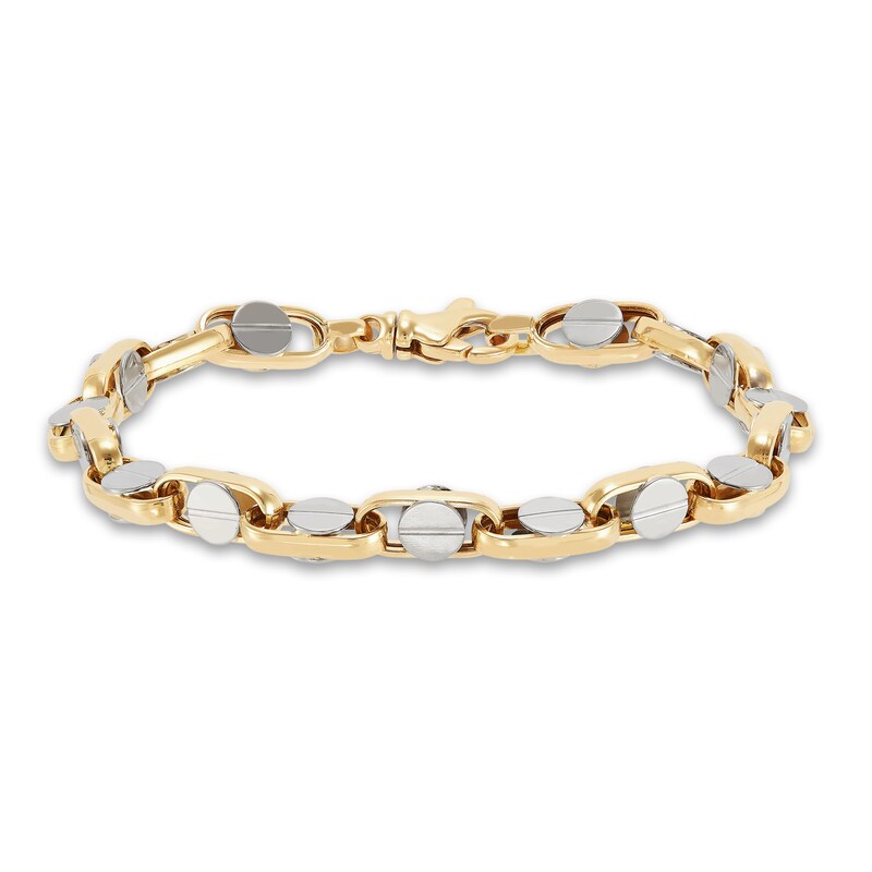 Main Image 1 of LUSSO by Italia D'Oro Men's Screw Link Bracelet 14K Two-Tone Gold 8.47"