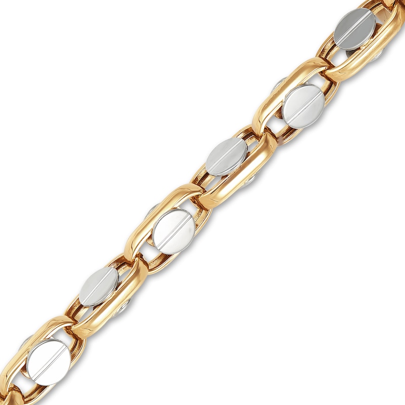 Main Image 2 of LUSSO by Italia D'Oro Men's Screw Link Bracelet 14K Two-Tone Gold 8.47"